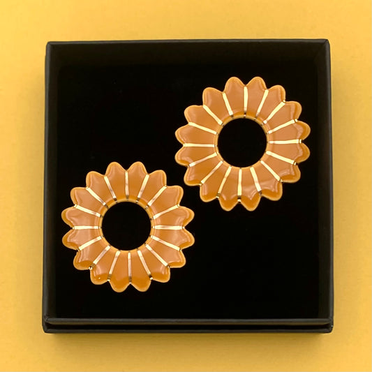 Boucles d'oreilles Marguerite, jaune ocre et or