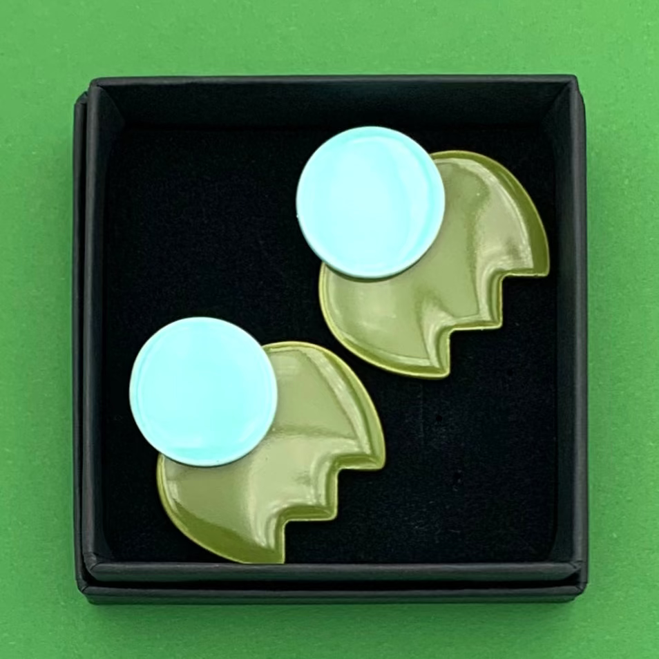 Boucles d'oreilles bonbon fleur, bleu aqua et vert kaki