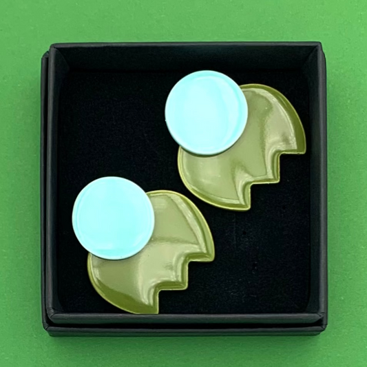Boucles d'oreilles bonbon fleur, bleu aqua et vert kaki