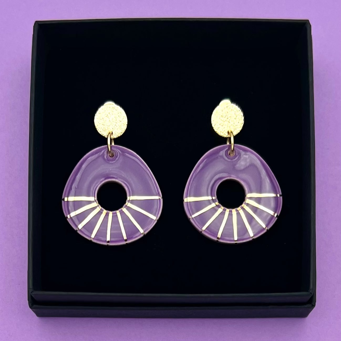 Boucles d'oreilles Donut, violet et or