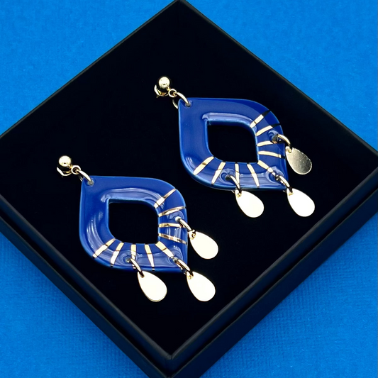 Boucles d'oreilles Orient, bleu et or