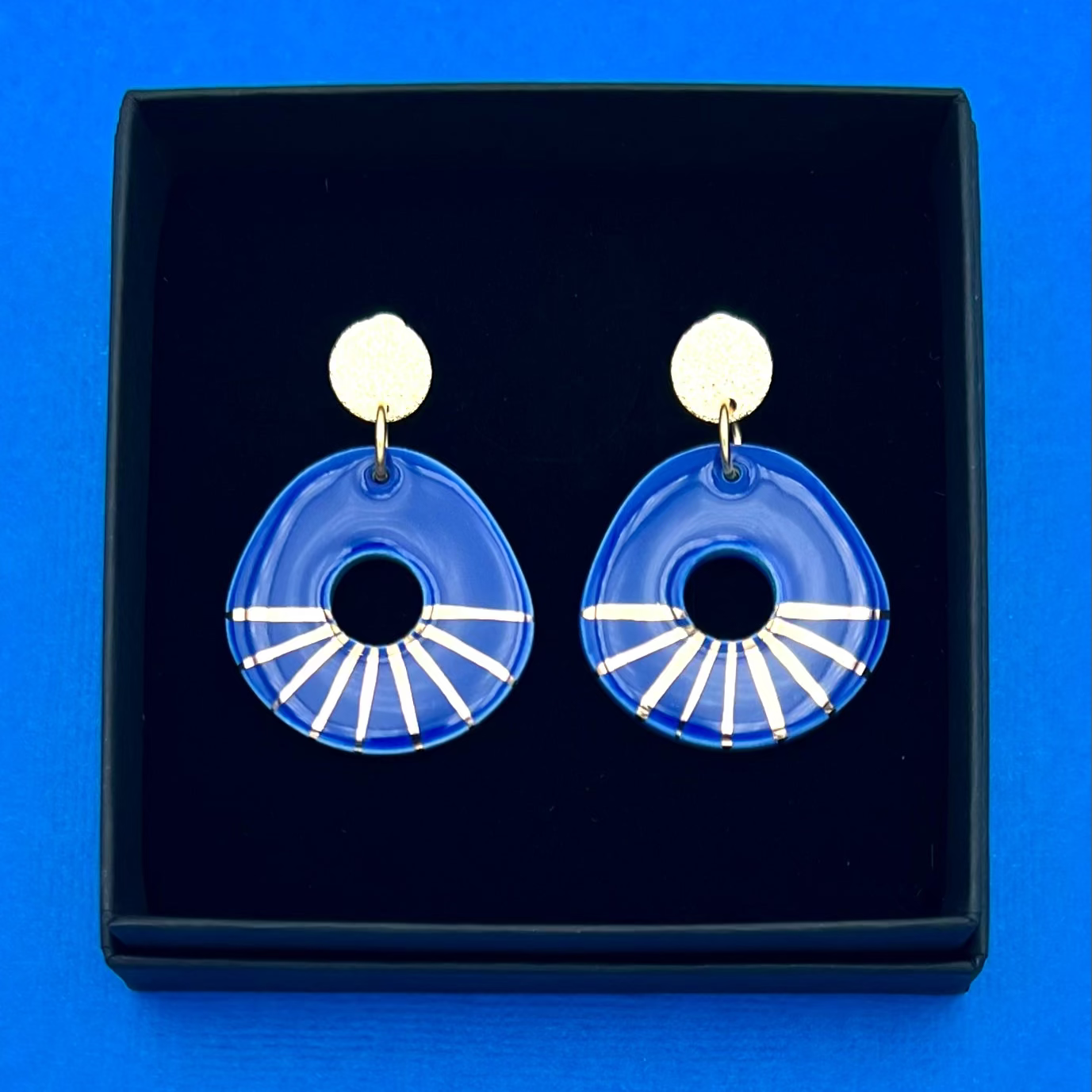 Boucles d'oreilles Donut, bleu et or