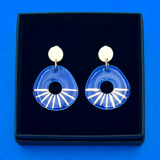 Boucles d'oreilles Donut, bleu et or