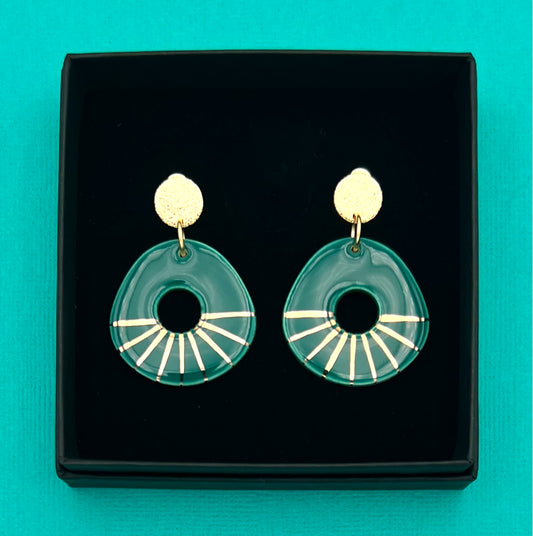 Boucles d'oreilles Donut, vert-bleu et or