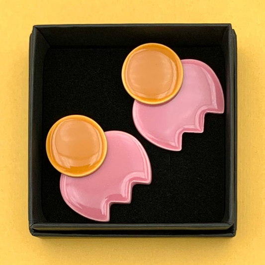 Boucles d'oreilles bonbon fleur, jaune ocre et vieux rose
