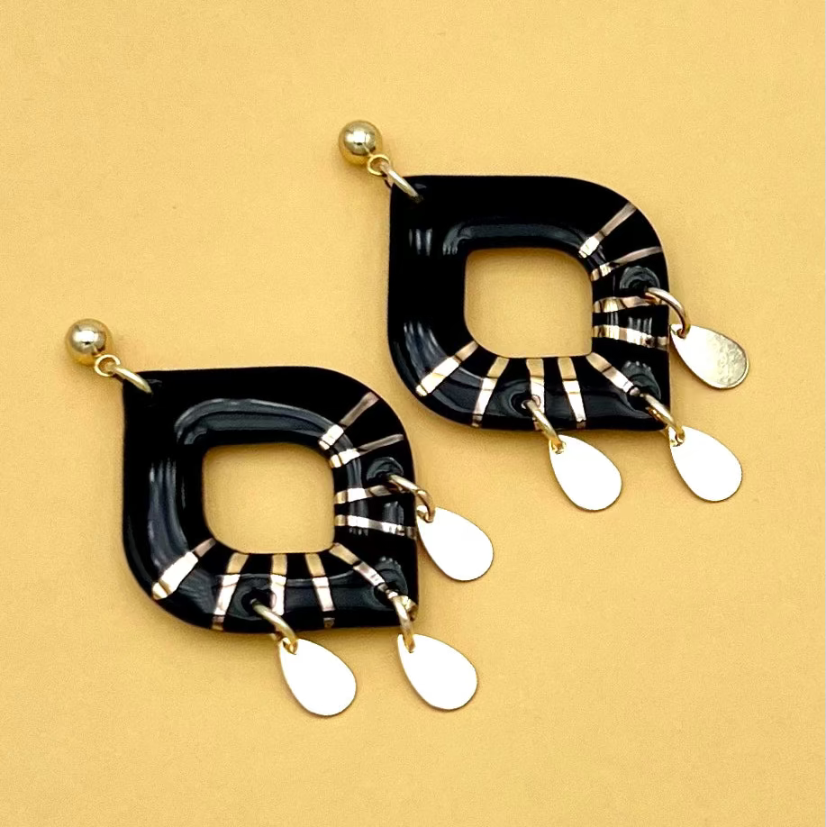 Boucles d'oreilles Orient, noir et or