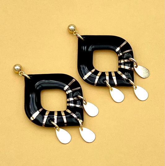 Boucles d'oreilles Orient, noir et or
