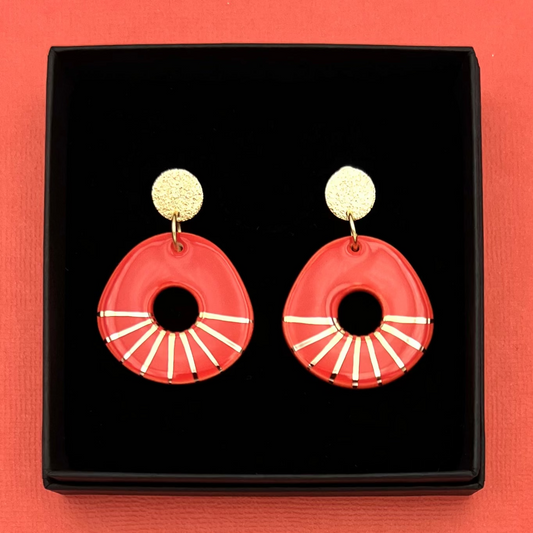 Boucles d'oreilles Donut, rouge et or