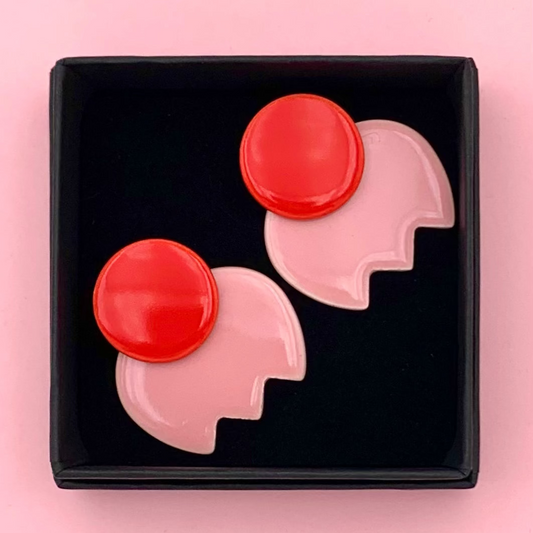 Boucles d'oreilles bonbon fleur, rouge et rose pâle