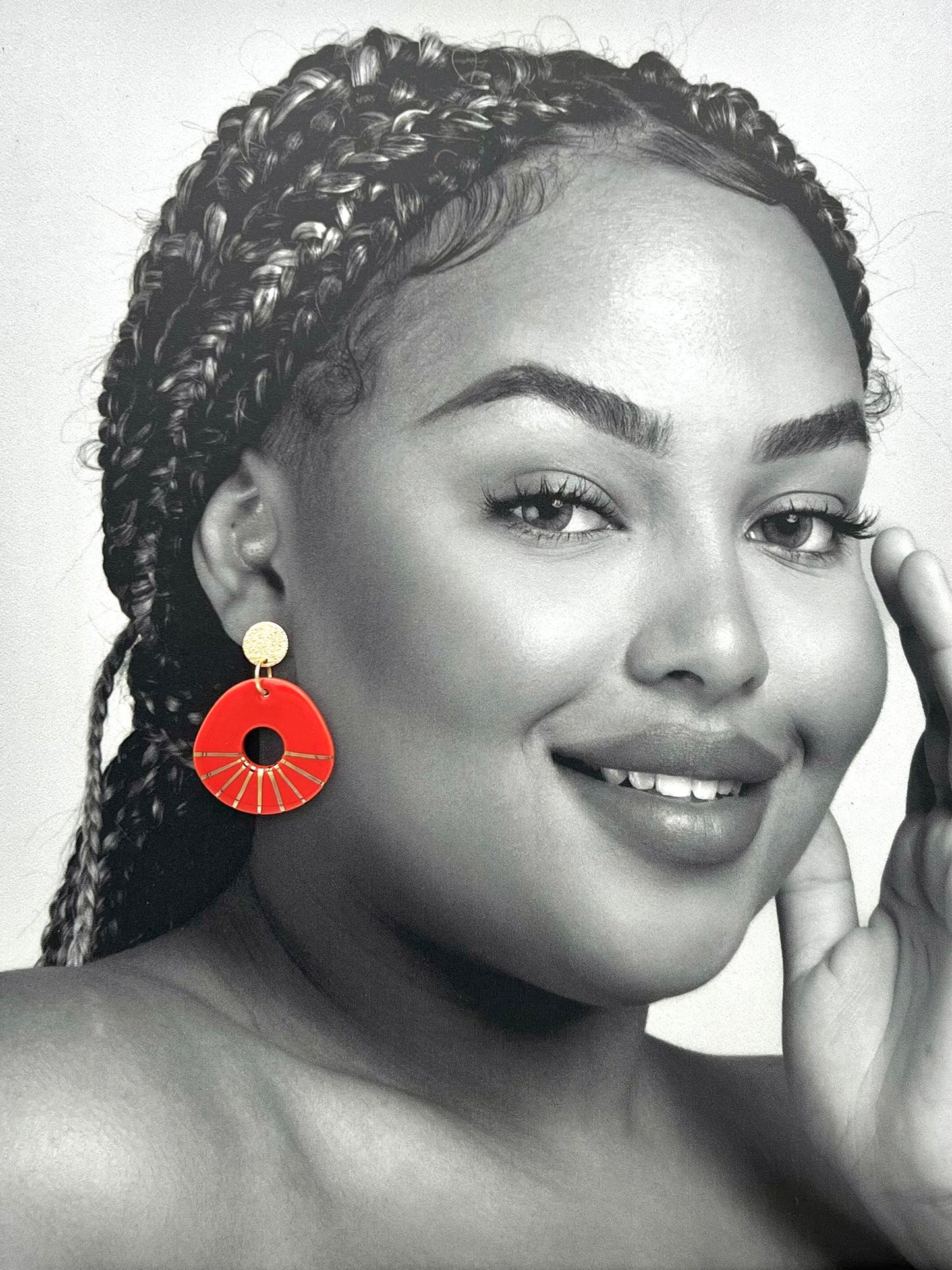 Boucles d'oreilles Donut, rouge et or