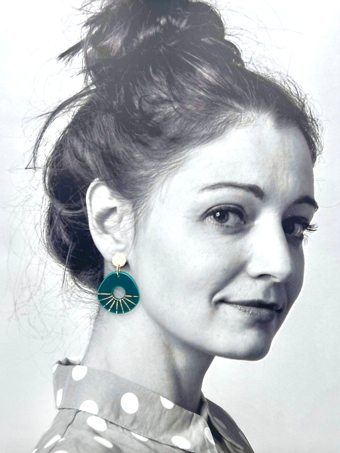 Boucles d'oreilles Donut, vert-bleu et or