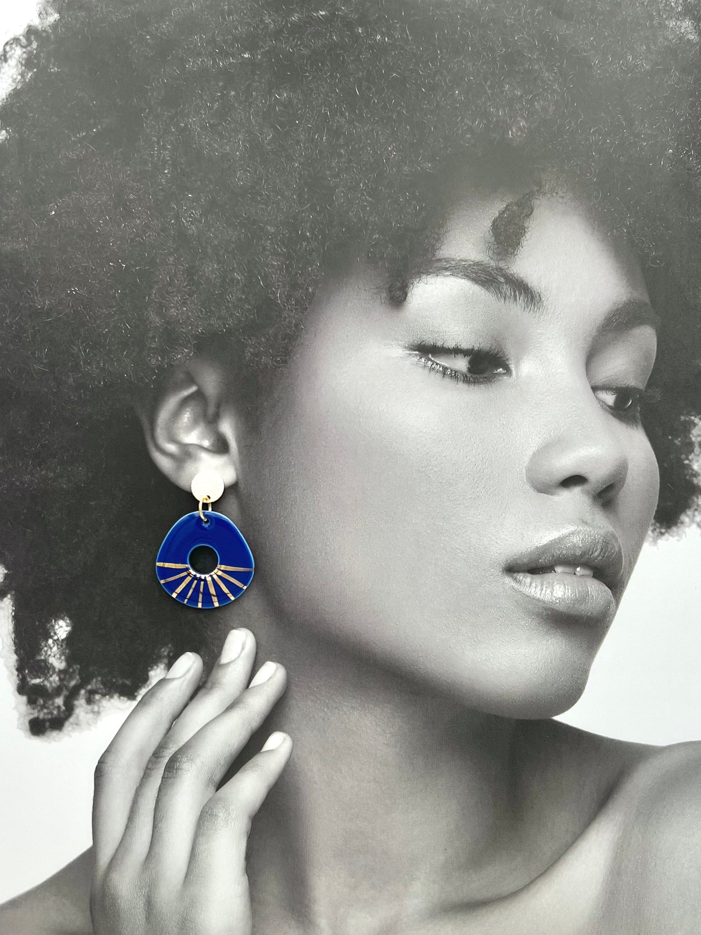 Boucles d'oreilles Donut, bleu et or