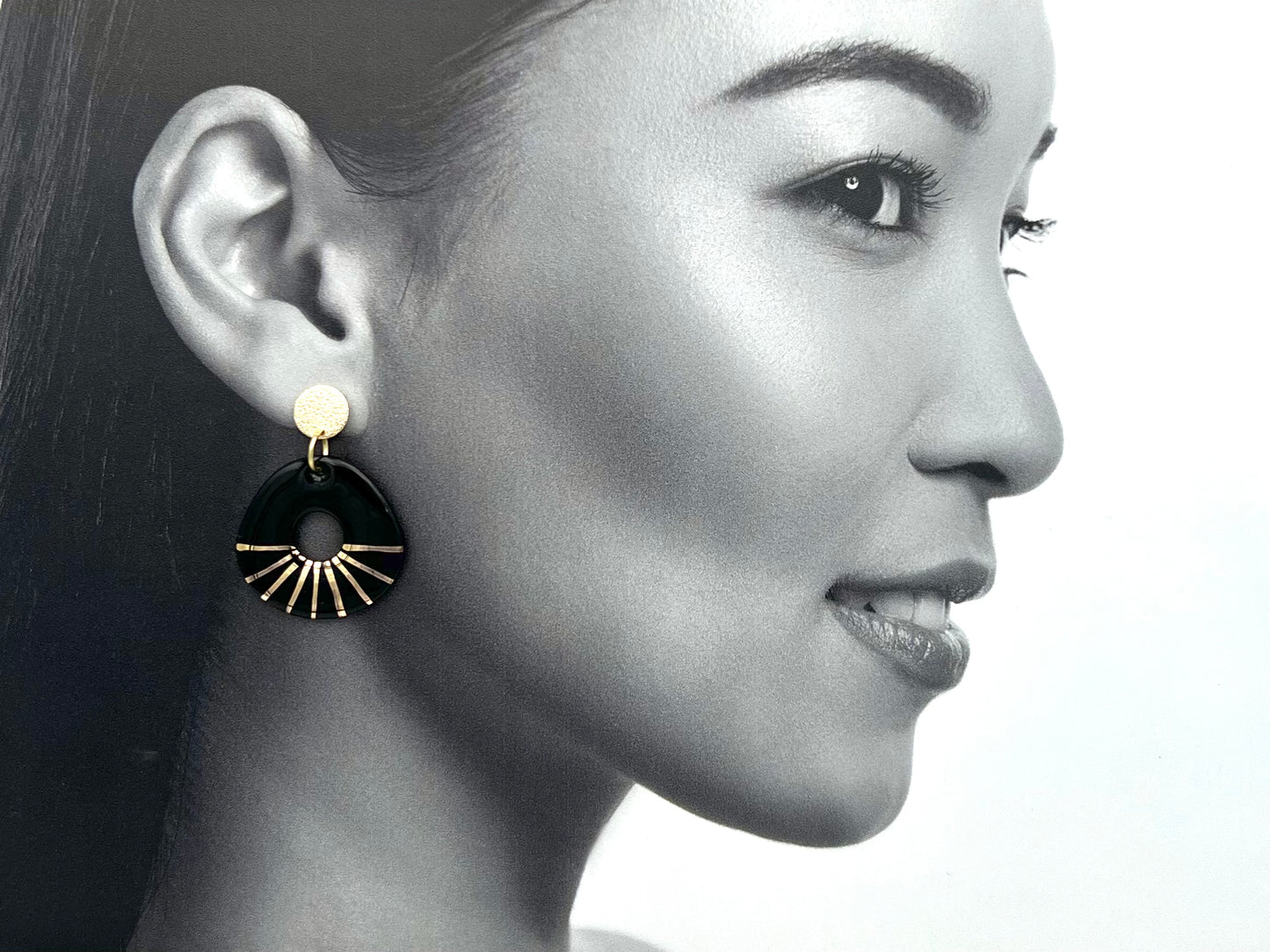 Boucles d'oreilles Donut, noir et or