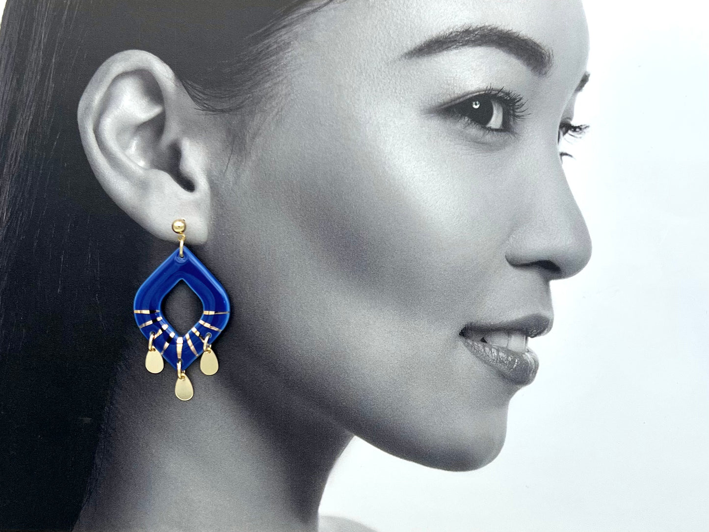 Boucles d'oreilles Orient, bleu et or