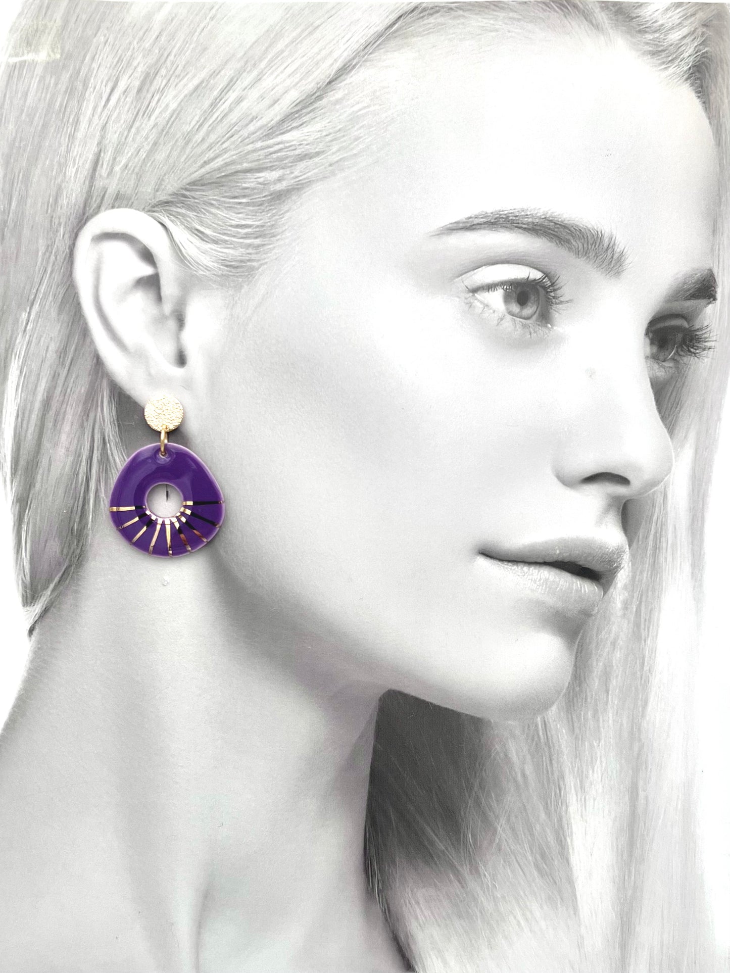 Boucles d'oreilles Donut, violet et or