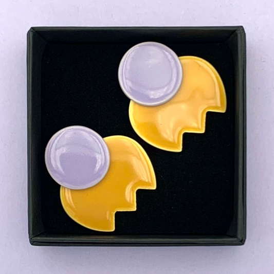 Boucles d'oreilles bonbon fleur, lavande et jaune moutarde