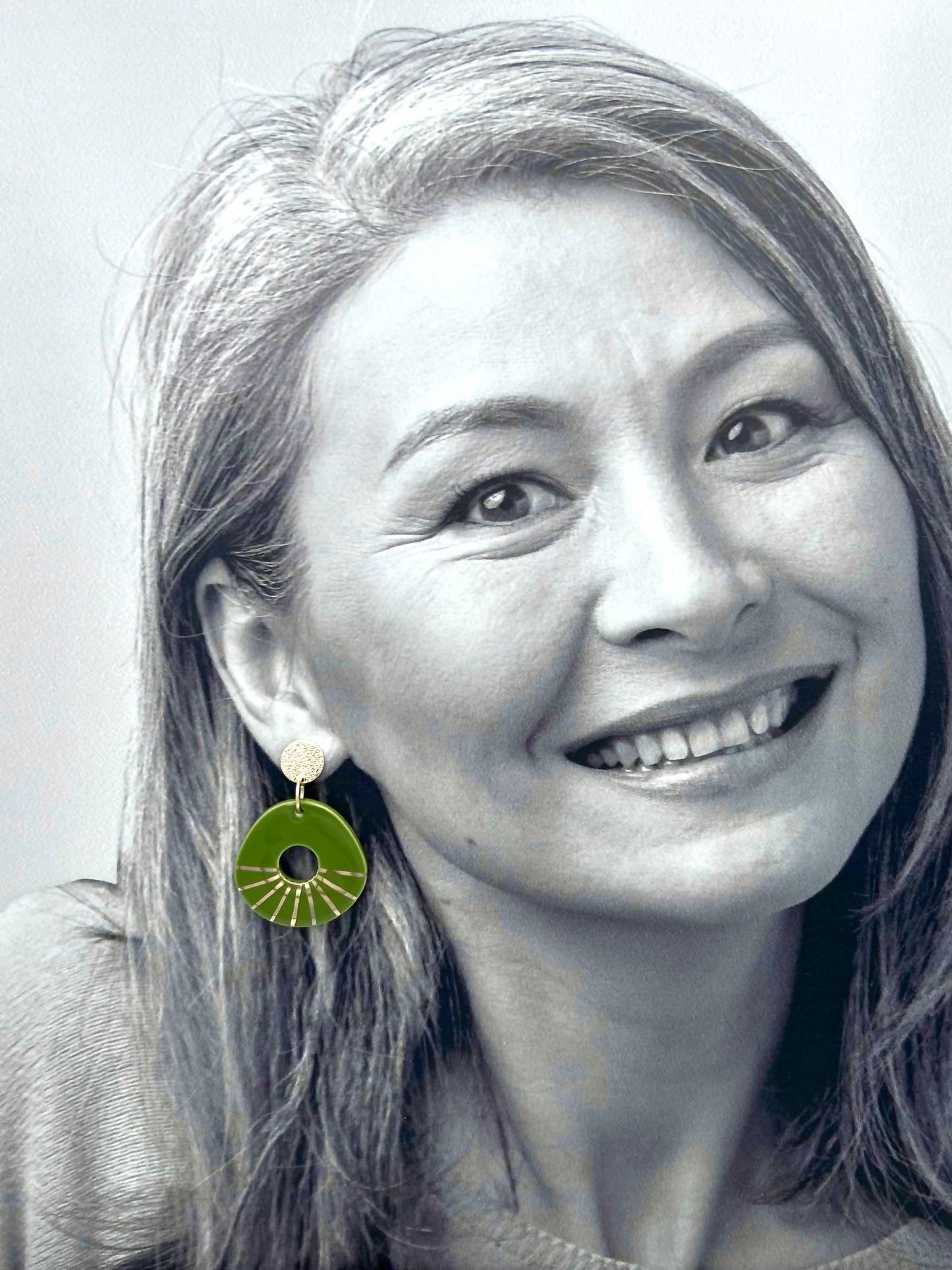 Boucles d'oreilles Donut, vert kaki et or