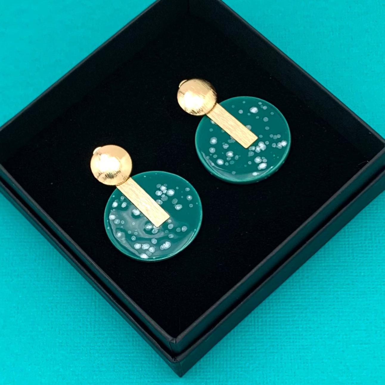 Boucles d'oreilles Cosmos, vert-bleu moucheté