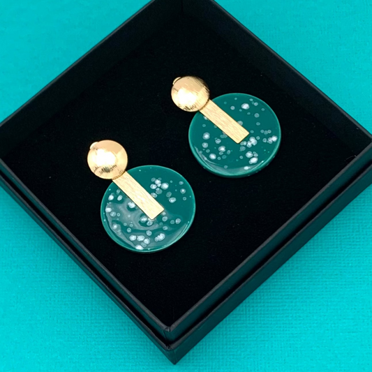 Boucles d'oreilles Cosmos, vert-bleu moucheté