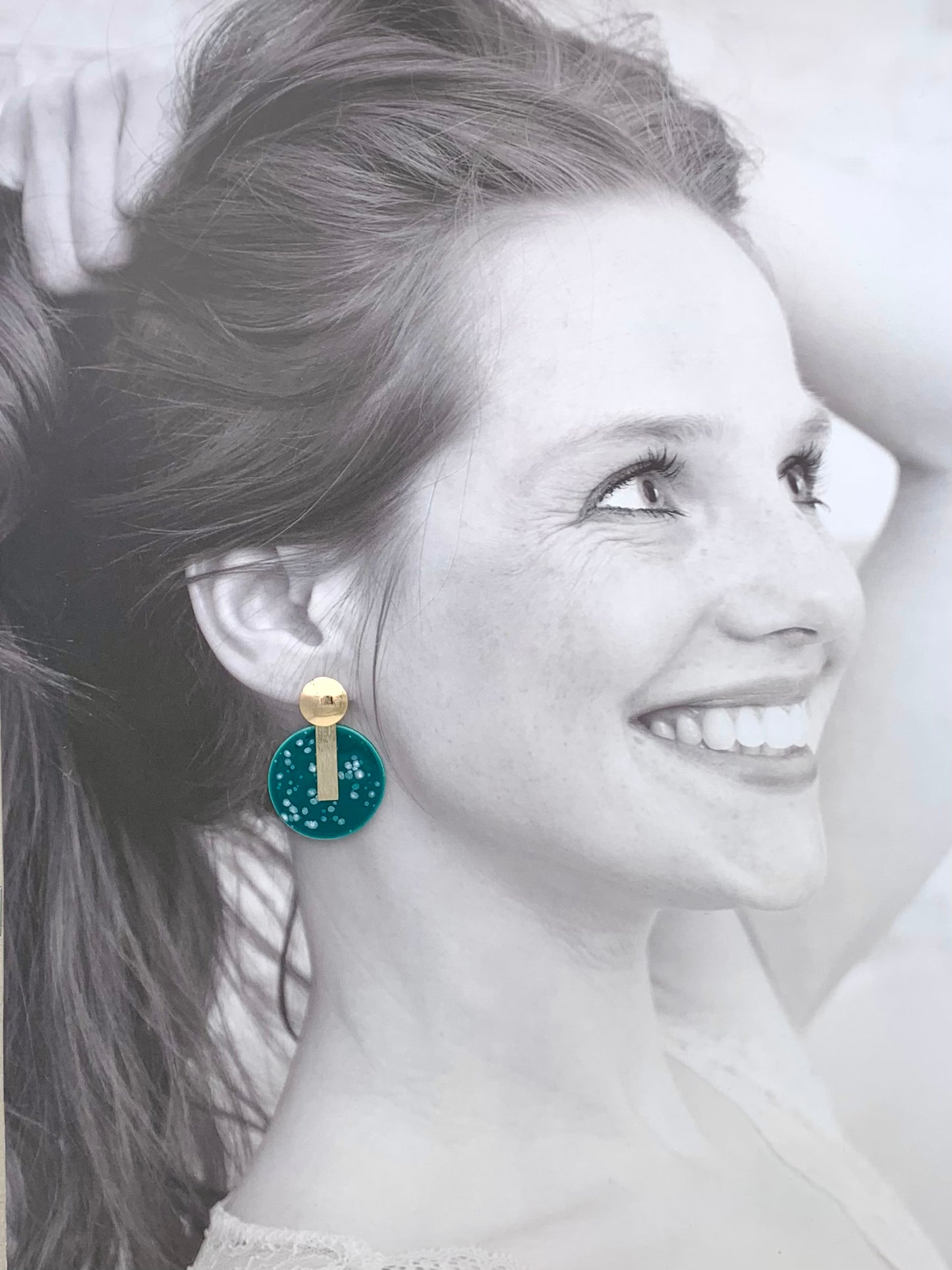 Boucles d'oreilles Cosmos, vert-bleu moucheté