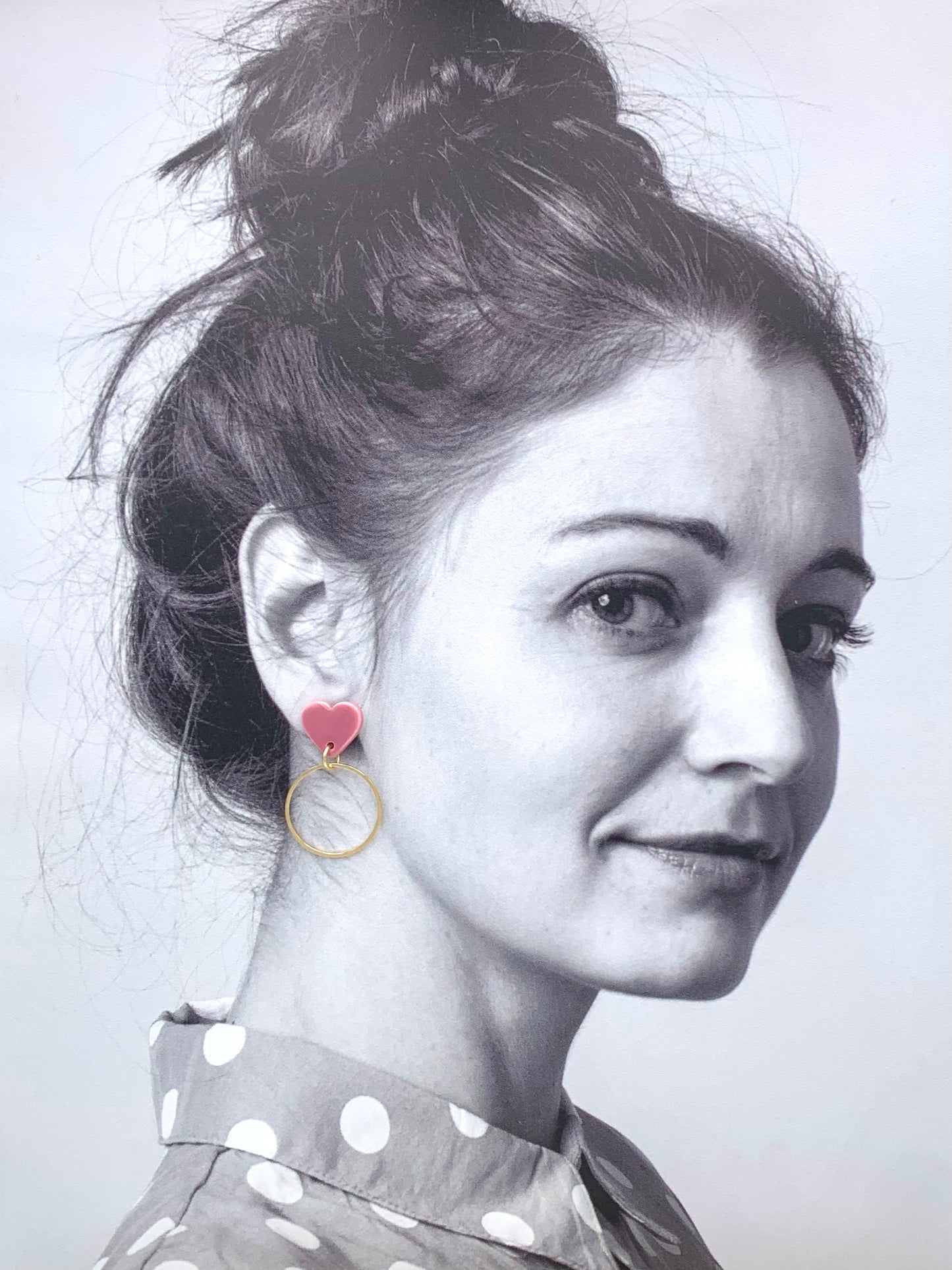 Boucles d'oreilles coeur et anneau, vieux rose