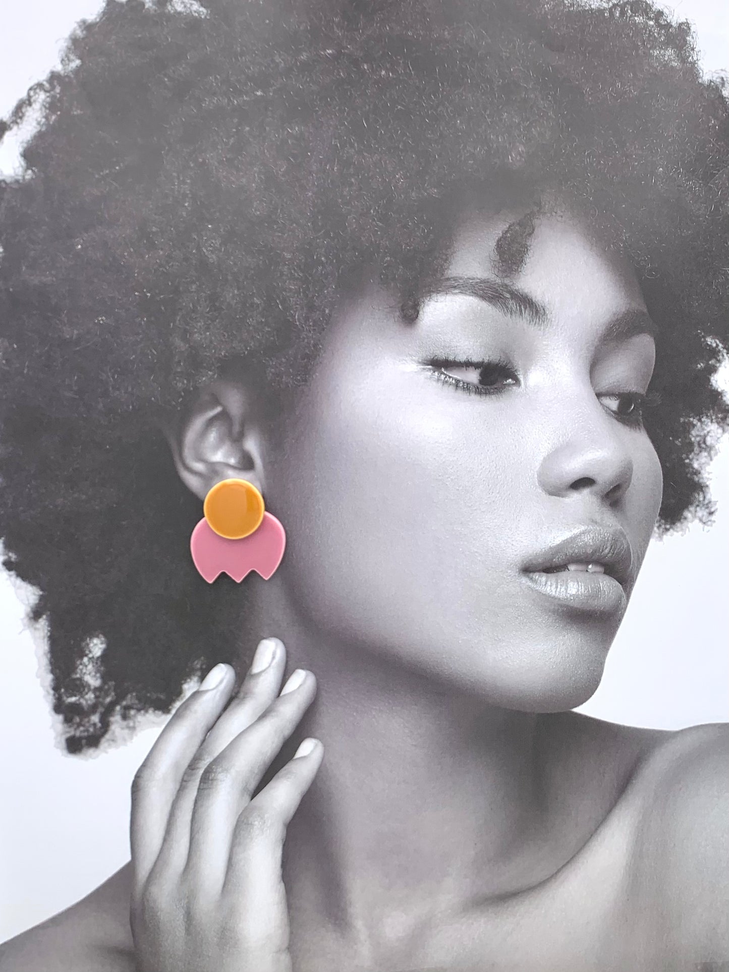 Boucles d'oreilles bonbon fleur, jaune ocre et vieux rose