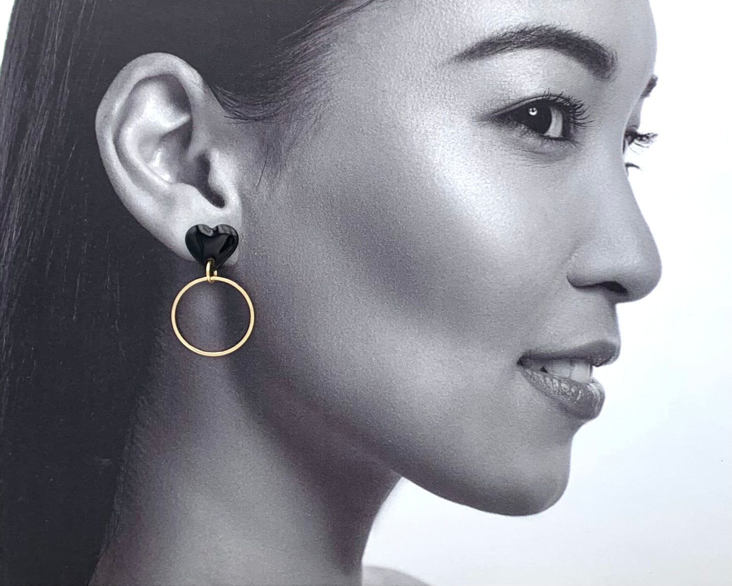 Boucles d'oreilles coeur et anneau, noir