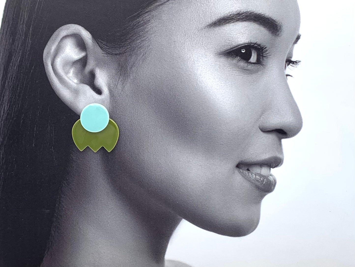 Boucles d'oreilles bonbon fleur, bleu aqua et vert kaki