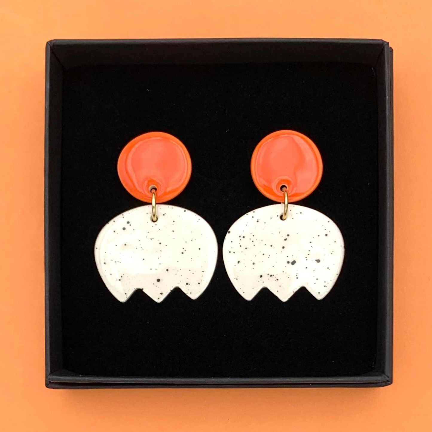 Boucles Pétula,orange et blanc moucheté
