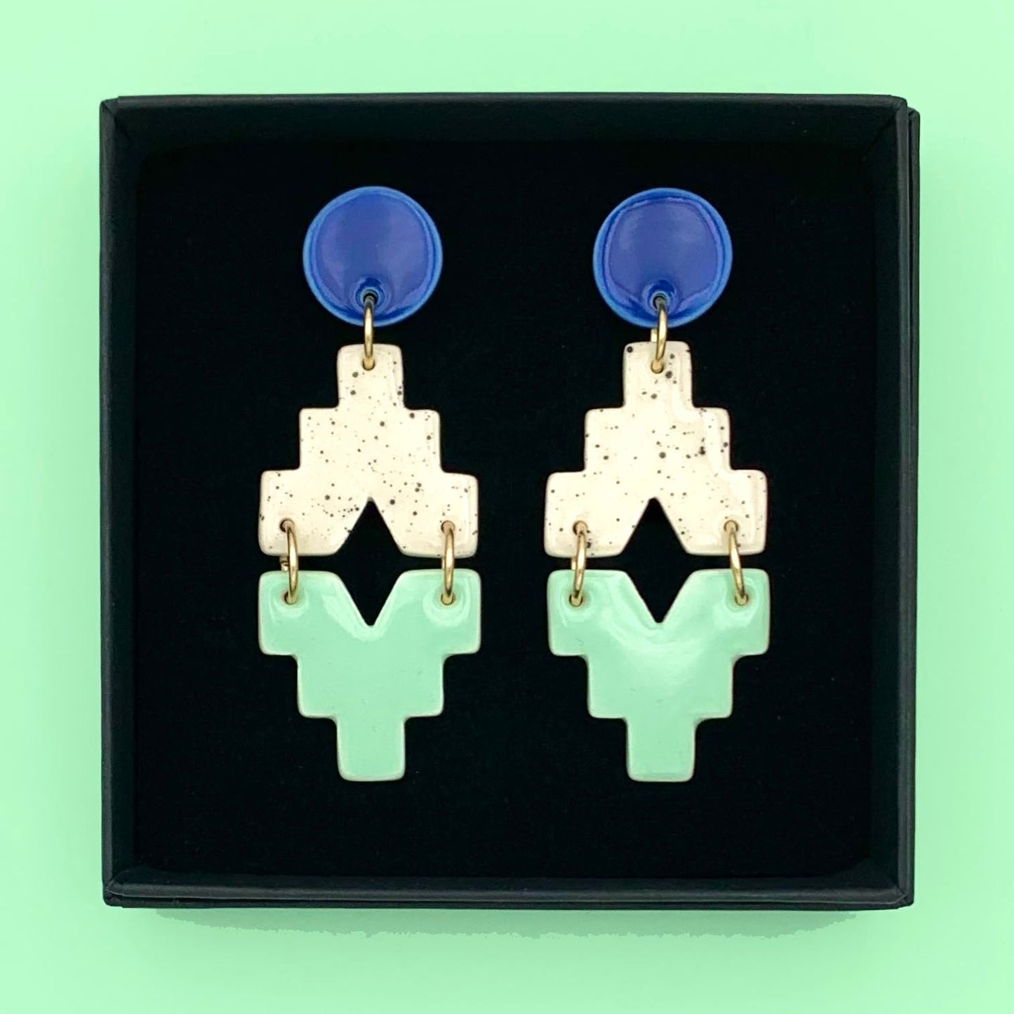 Boucles Lego, bleu et menthe pastel