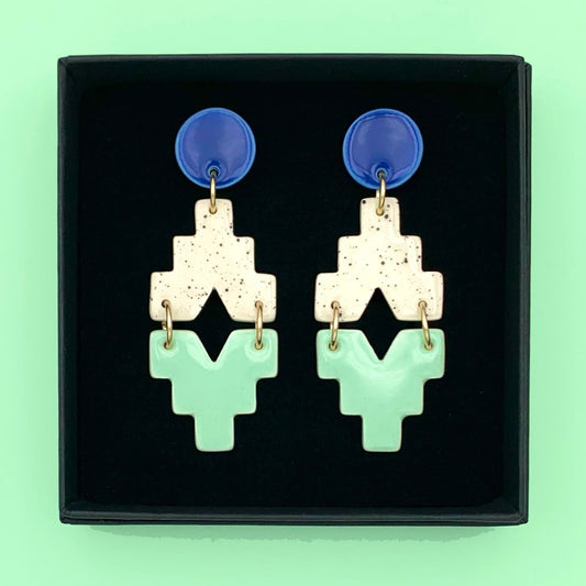 Boucles Lego, bleu et menthe pastel