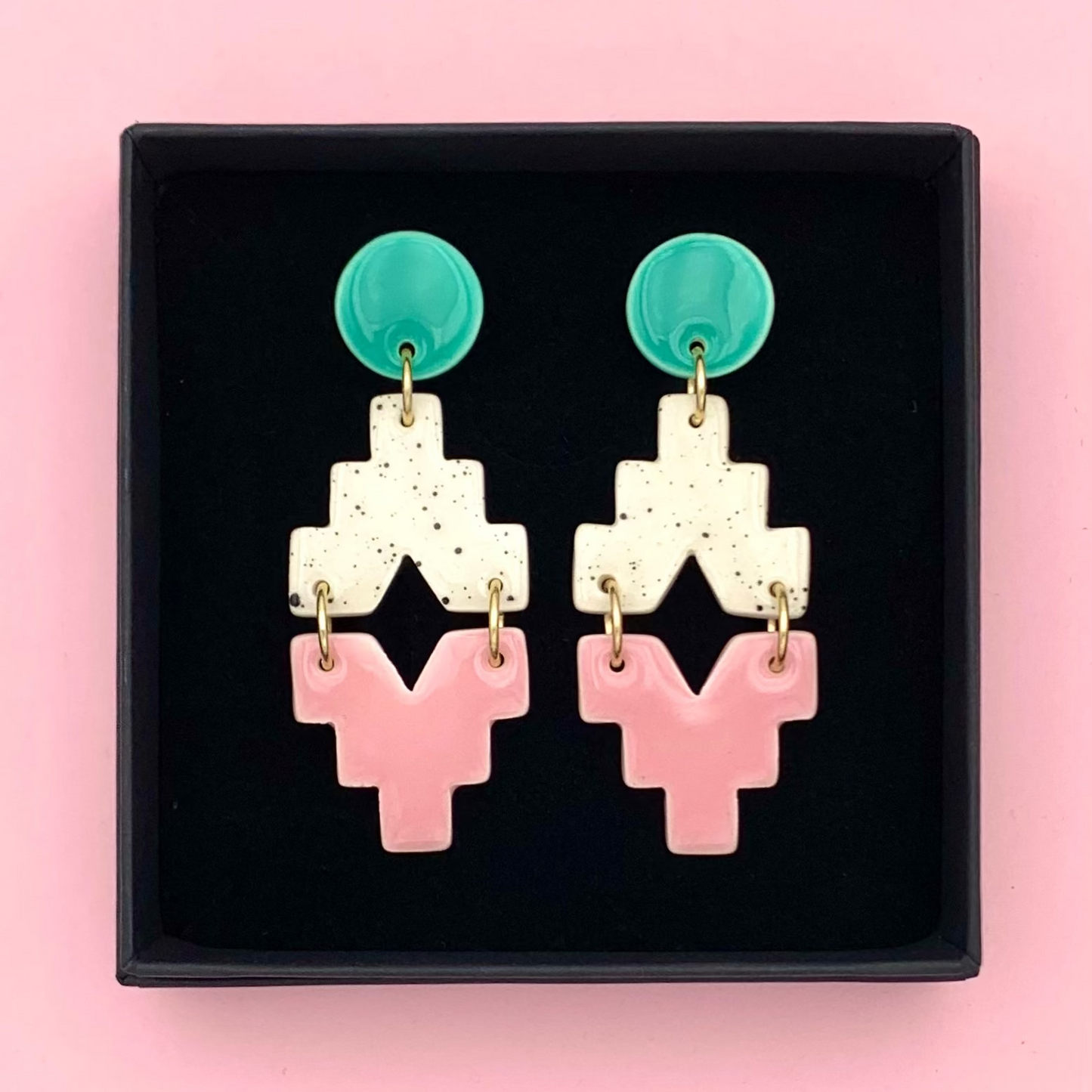 Boucles Lego, menthe et rose clair
