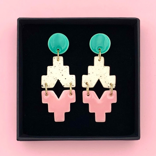 Boucles Lego, menthe et rose clair