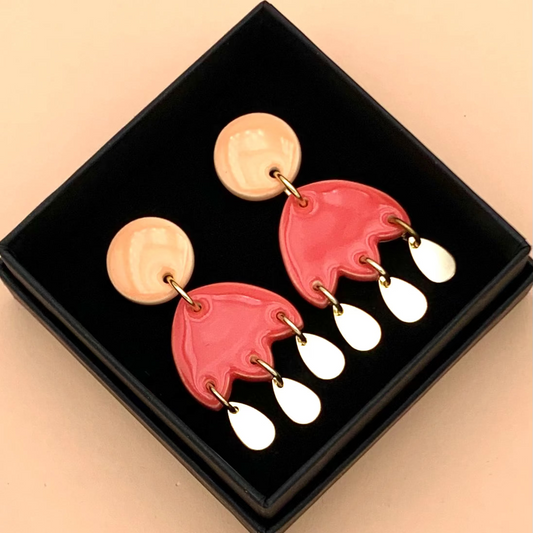 Boucles d'oreilles 3 gouttes, abricot et corail