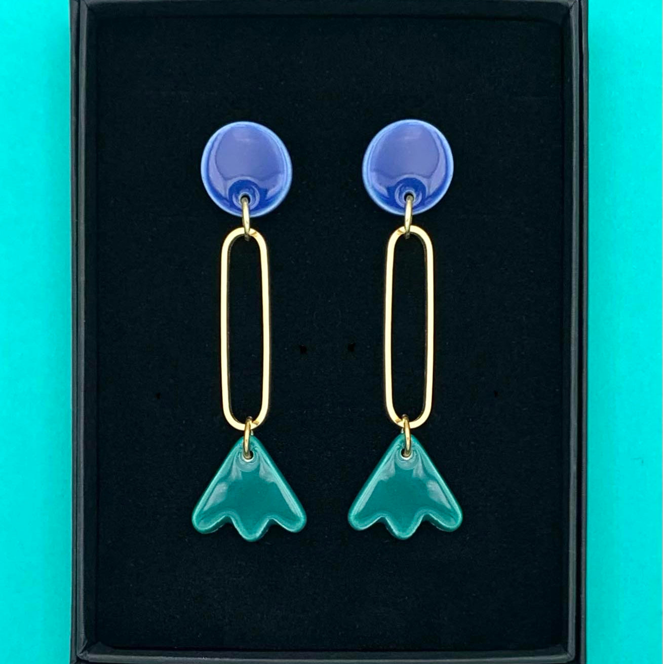 Boucles d'oreilles longues, bleu et vert-bleu