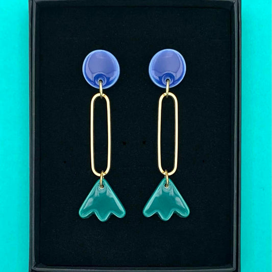 Boucles d'oreilles longues, bleu et vert-bleu