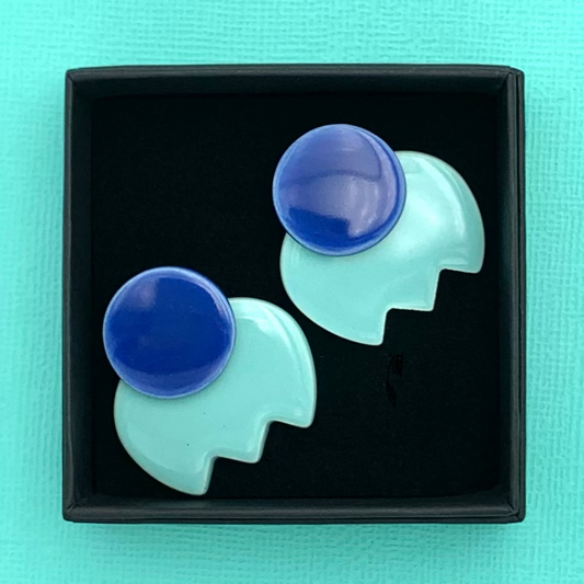 Boucles d'oreilles bonbon fleur, bleu et turquoise