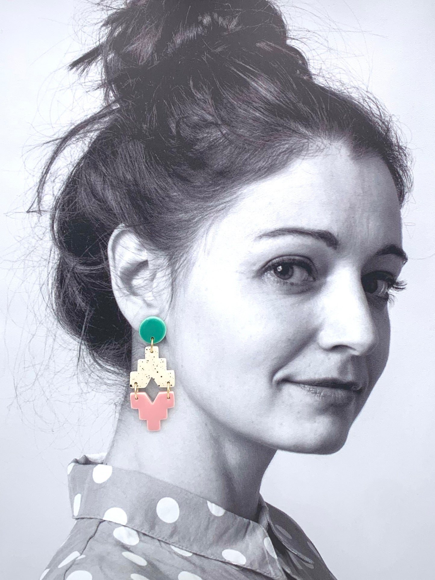 Boucles Lego, menthe et rose clair
