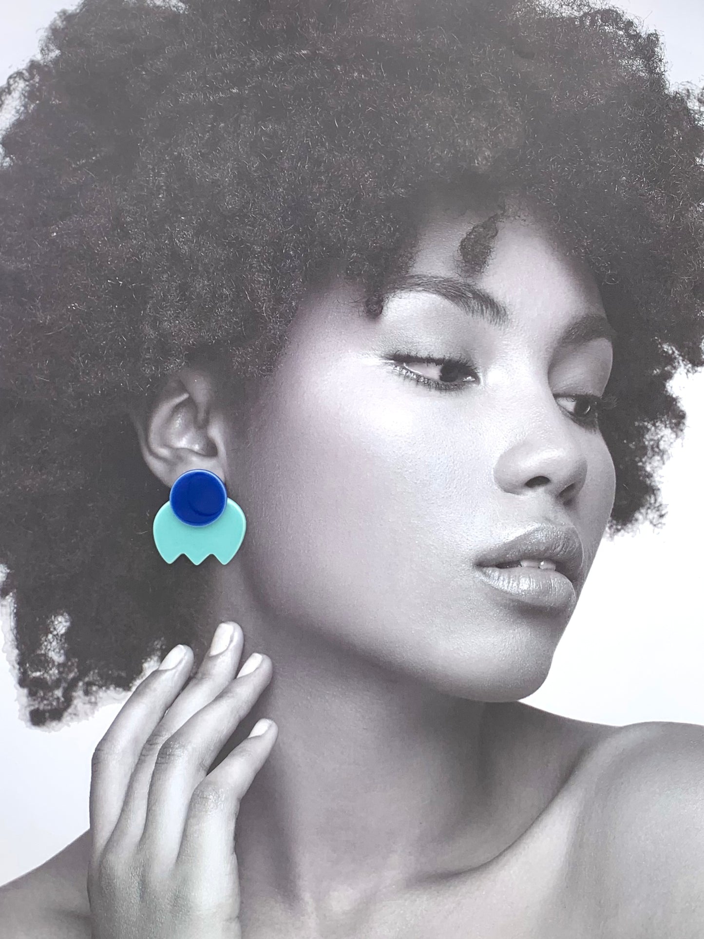 Boucles d'oreilles bonbon fleur, bleu et turquoise