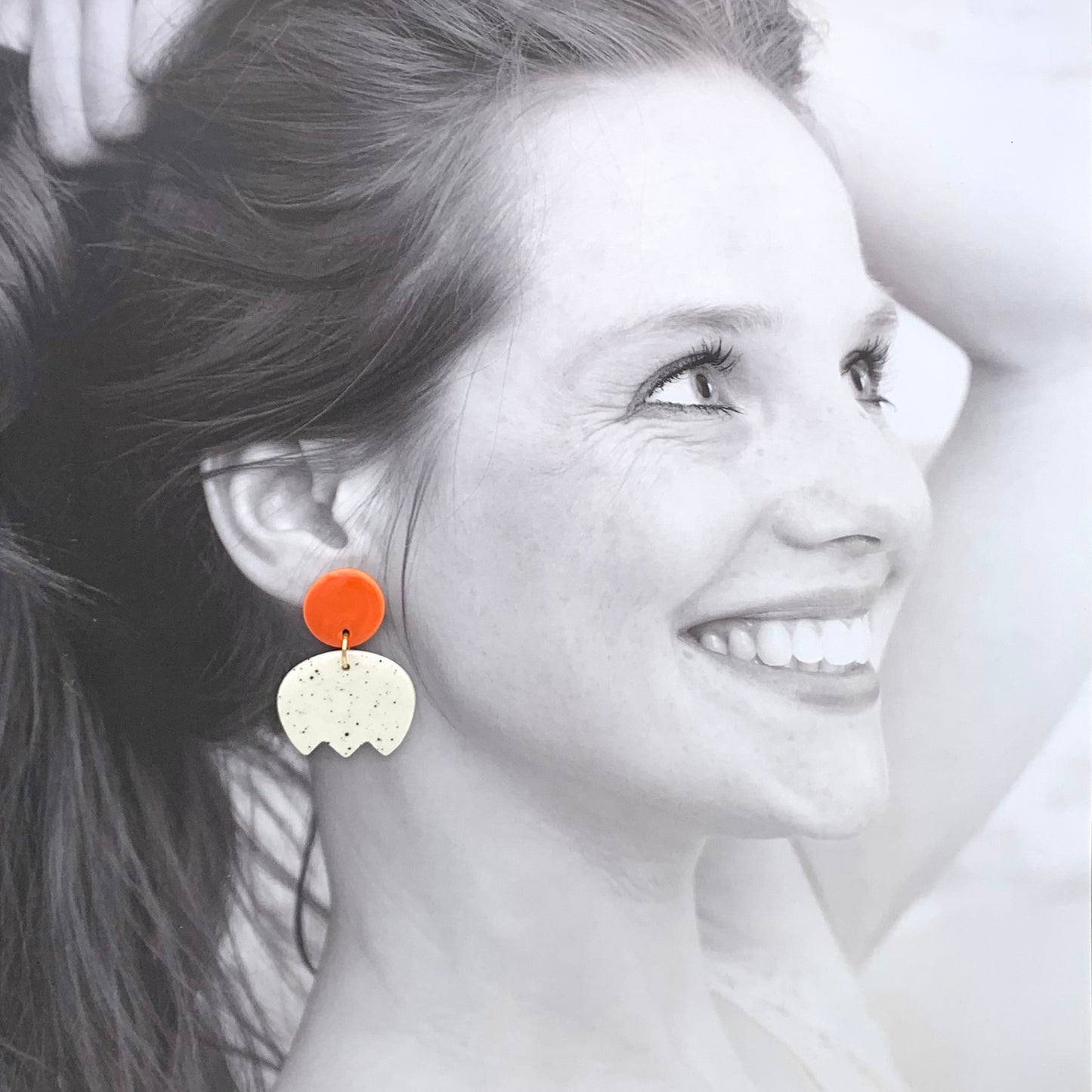 Boucles Pétula,orange et blanc moucheté