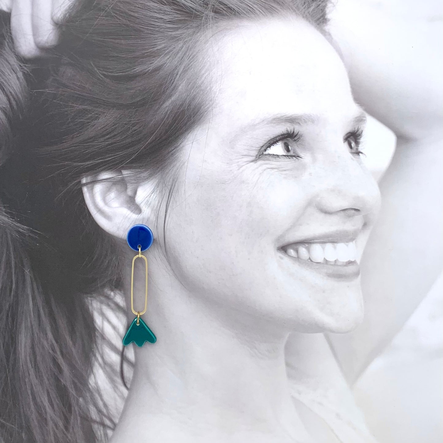 Boucles d'oreilles longues, bleu et vert-bleu