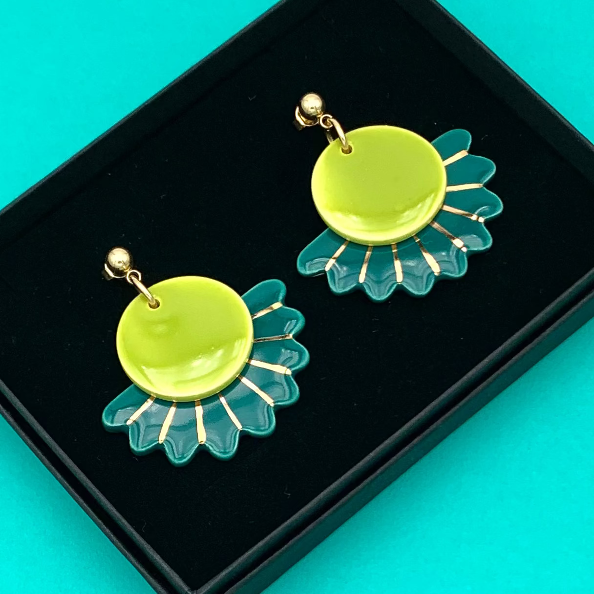 Boucles Sunflower, vert pistache, vert-bleu et or