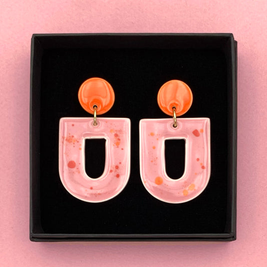 Boucles Grande Arche mouchetée, orange et rose