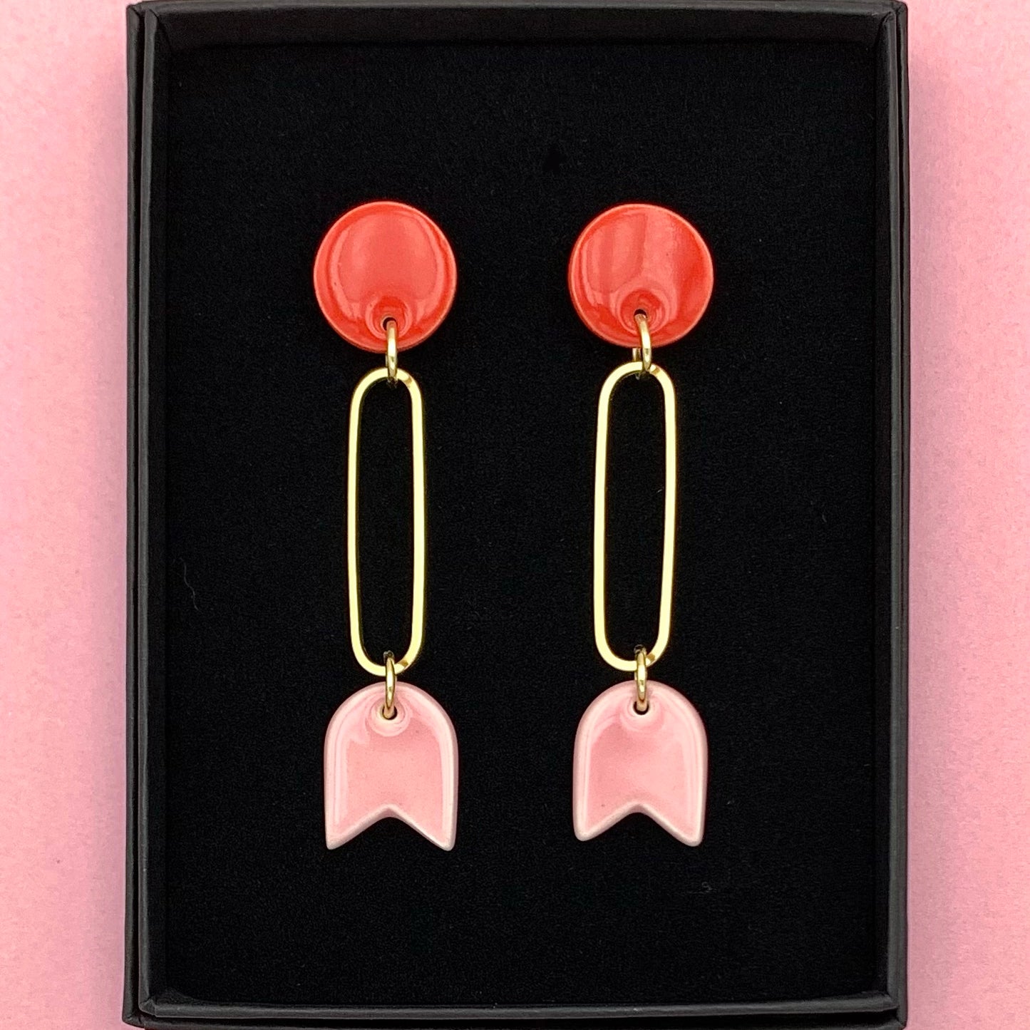 Boucles Clochette, rouge et rose pâle