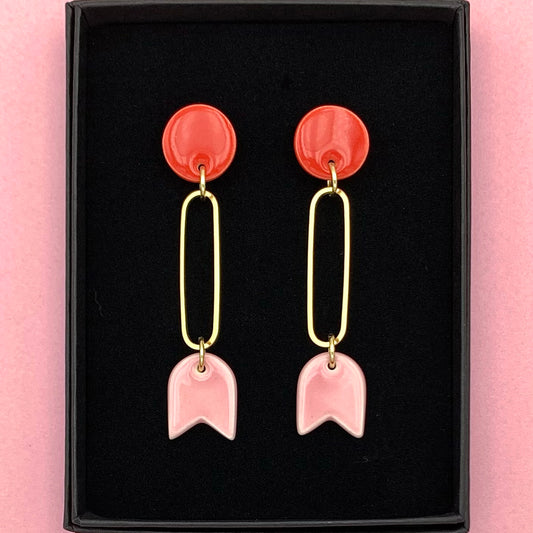 Boucles Clochette, rouge et rose pâle