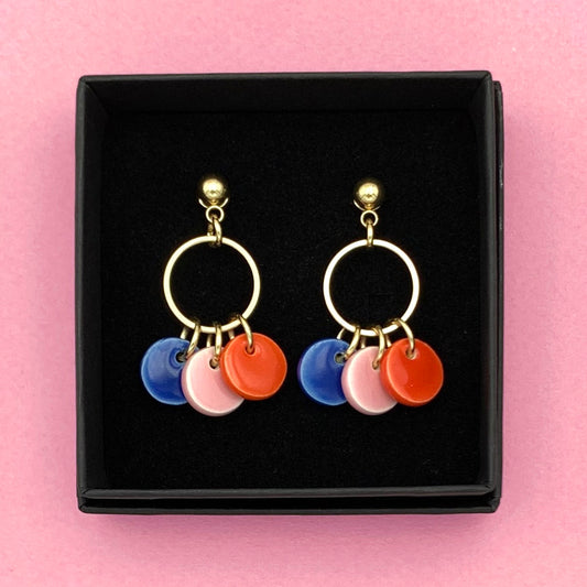 Boucles Guinguette, bleu cobalt, rouge et rose pâle