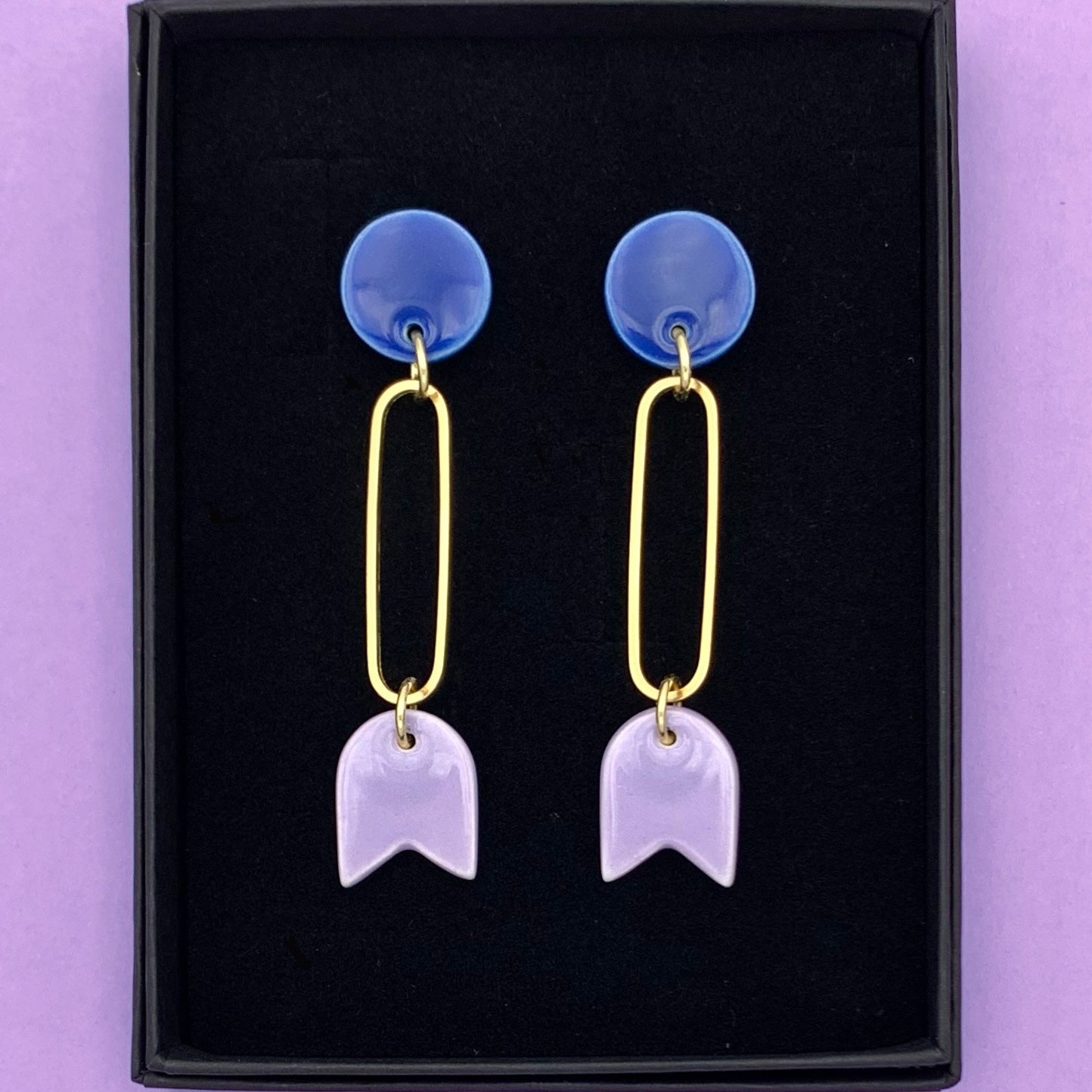 Boucles Clochette, bleu cobalt et lavande