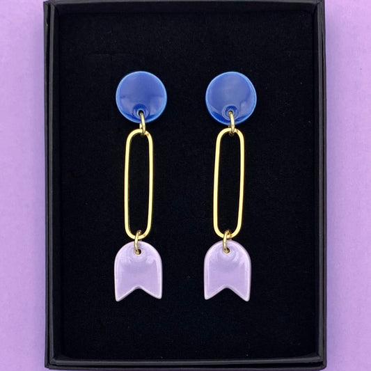 Boucles Clochette, bleu cobalt et lavande