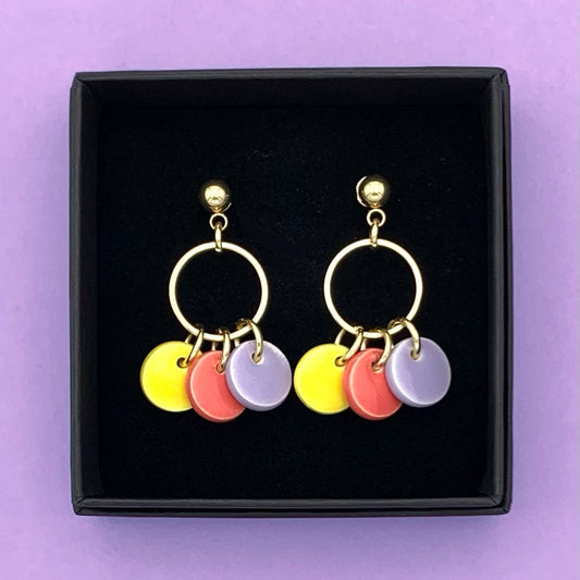 Boucles Guinguette, jaune citron, rose corail et lavande