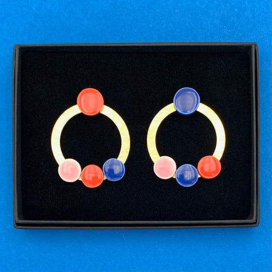 Boucles Farandole, bleu, rouge et rose pâle